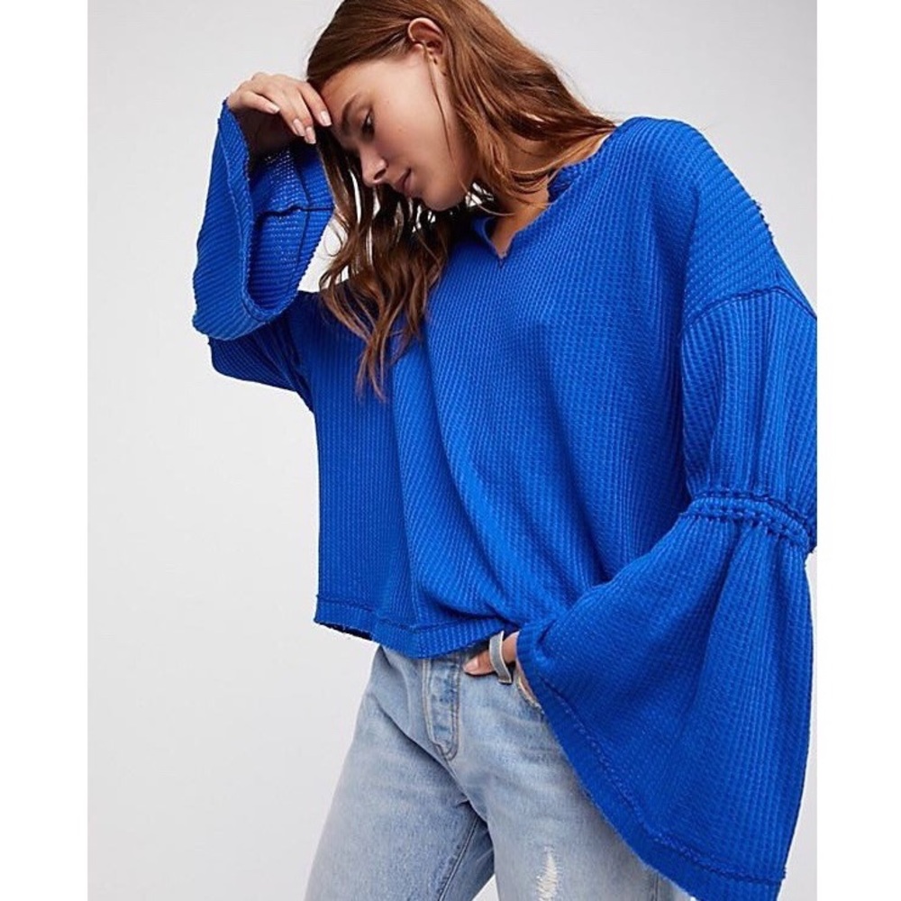 Free People Dahlia Sapphire Blue Thermal Top - Picture 1 of 8